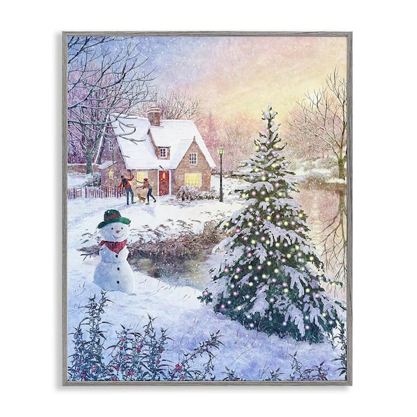 Stupell Industries Kids Playing in Snow by Pip Wilson 1 Piece Framed Graphic Print Nature Poster Art Print 30 in. x 24 in.