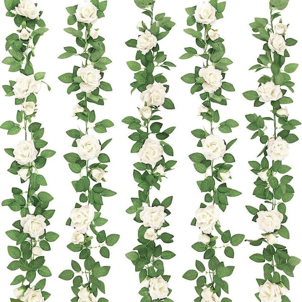 6.5 ft. White Artificial Floral Garland for Wedding Decortions 5Pcs 32. 5FT