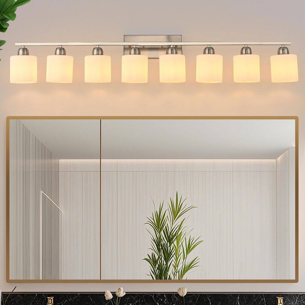 52 in. 8-Light Chrome Modern Vanity Light Wall Lamp Sconce Over Mirror with Frosted Milky White Glass Shade price history on PriceWatchPro