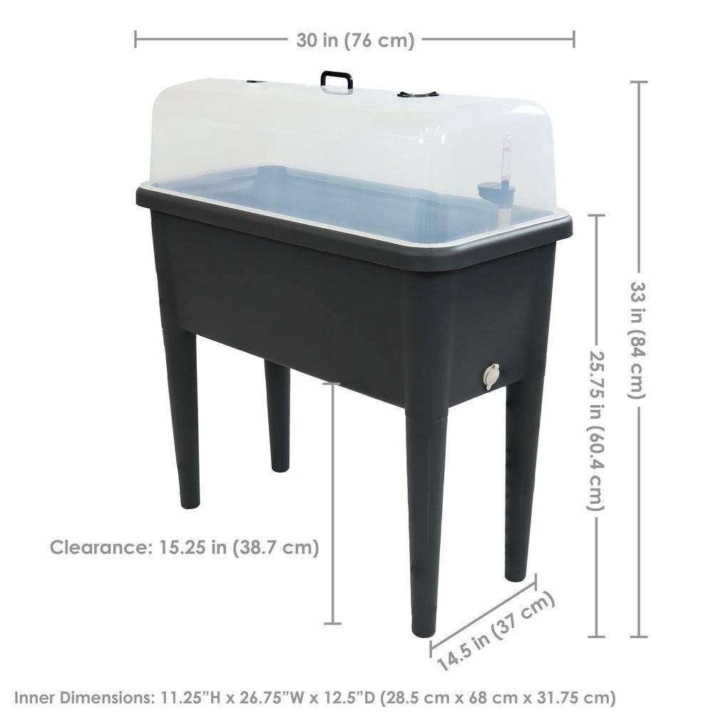 Gray Plastic Self-Watering Raised Garden Bed with Cloche Cover