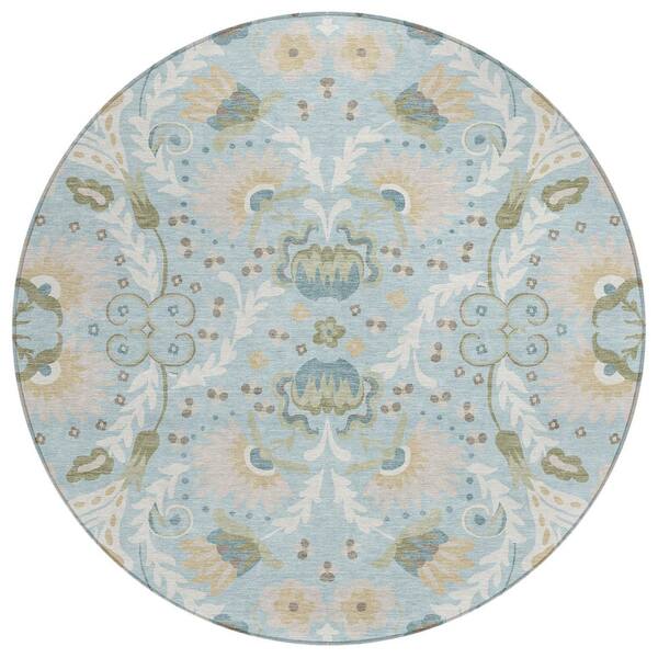 Chantille Machine Washable Indoor/Outdoor Abstract ACN3049 Sky 8 ft. x 8 ft. Round Rug