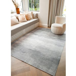 Grey 9 ft. 8 in. x 13 ft. 2 in. Sea Waves Modern Living Rectangle Watercolor Polyester Textured Area Rug