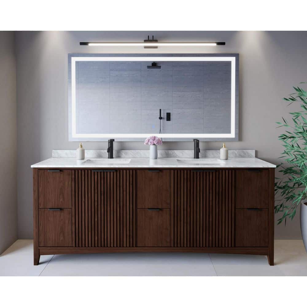 Palmilla 84 in. Double Freestanding Dark Walnut Bath Vanity with White Carrara Marble Top Assembled price history on PriceWatchPro