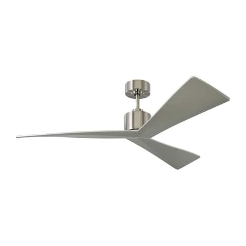 Adler 52 in. Indoor/Outdoor Brushed Steel Ceiling Fan with Sloped Silver Blades, DC Motor and 6-Speed Remote Control Lighting