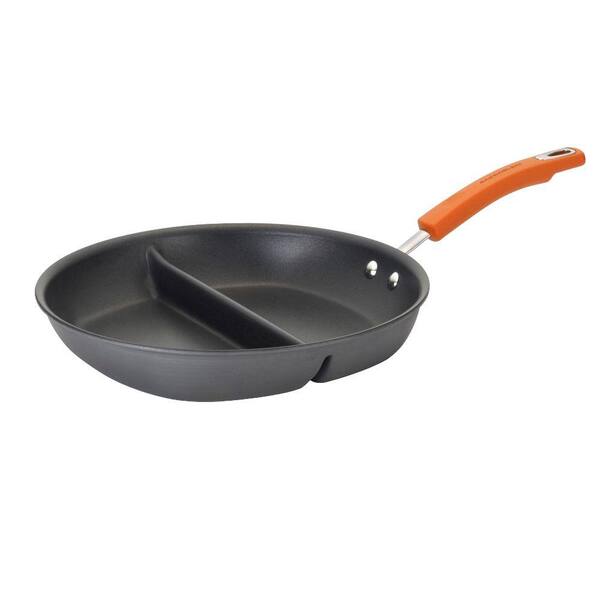 Rachael Ray 12-1/2 in. Nonstick Hard Anodized Divided Skillet with Orange Handle