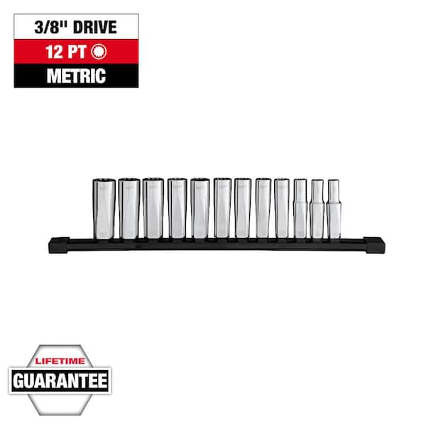 3/8 in. Drive Metric 12-Point Deep Well Socket Set (12-Piece)