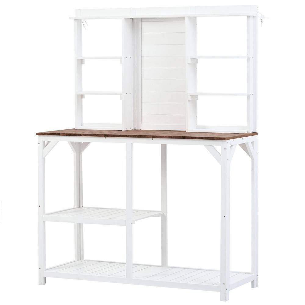 64.6 in. Wood Workstation with 6-Tier Shelves Outdoor Potting Bench Garden 