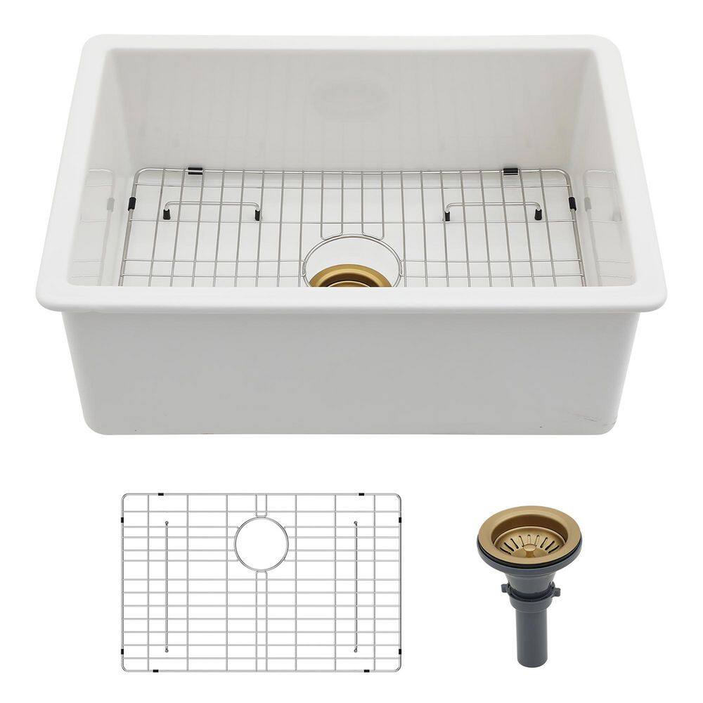 27 in. Undermount Single Bowl White Ceramic Kitchen Sink with Bottom Grids price history on PriceWatchPro