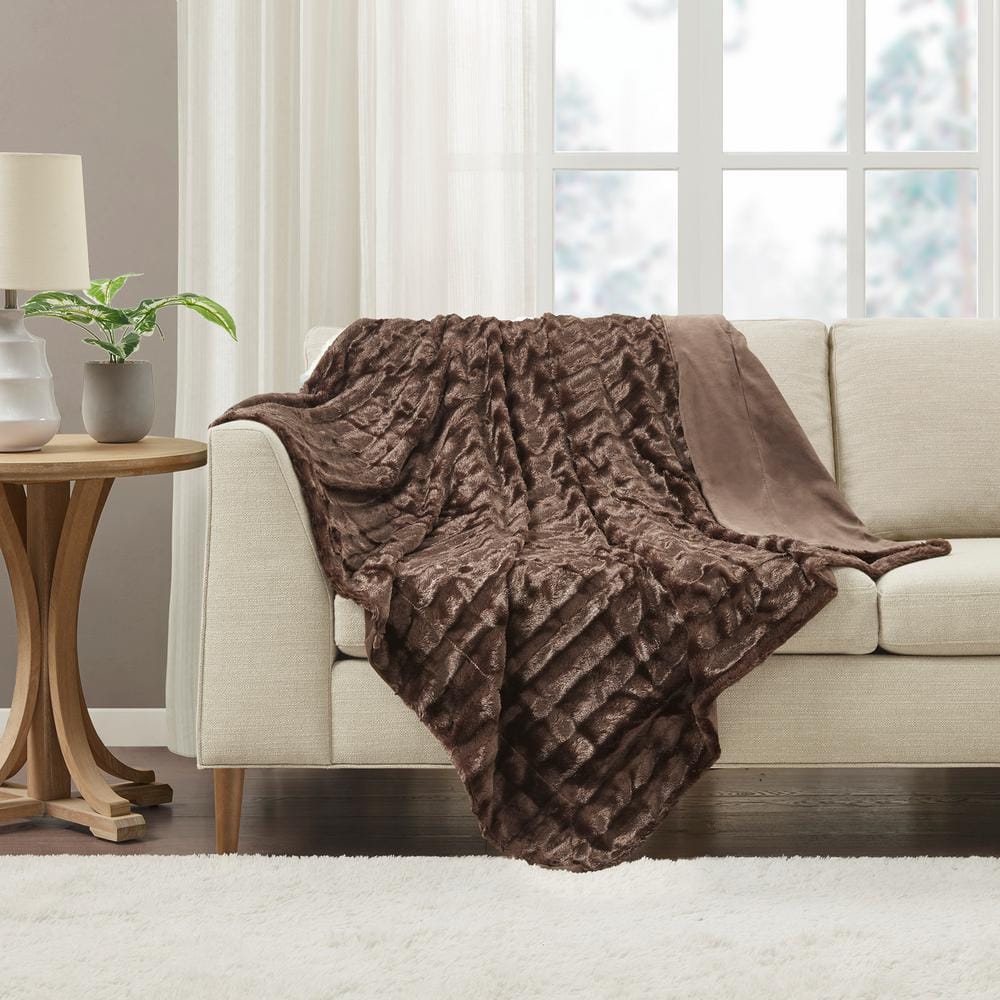 Madison Park York Brown Faux Fur Throw Blanket MP50-455 - The Home