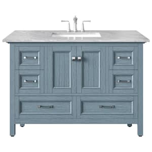 Britney 48 in. W x 22 in. D x 34 in. H Bath Vanity in Ash Blue with White Carrara Marble Top with White Sink