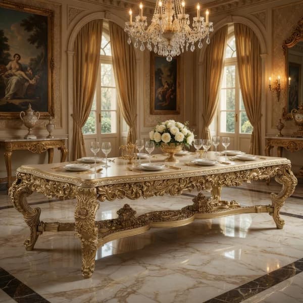 Rexx Gold Wood 51.18 in. 4-Legs Dining Table Seating for 10