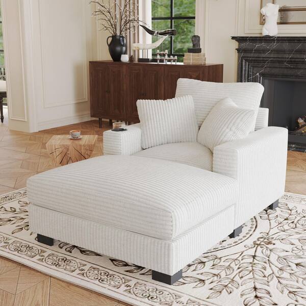 Harper & Bright Designs White 40.9 in. Polyester Square Arm Chaise ...