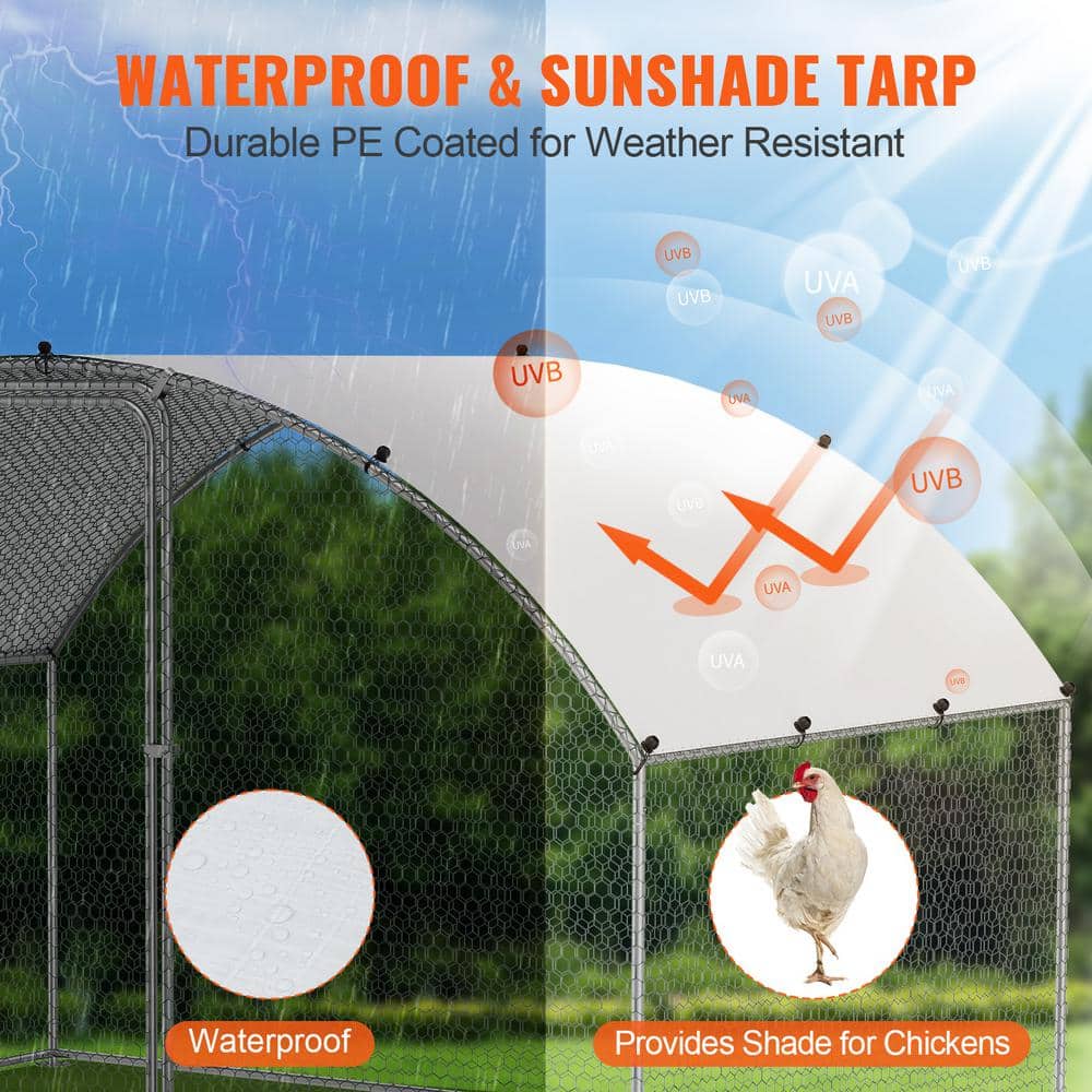 Large Silver Metal Chicken Coop with Waterproof Cover
