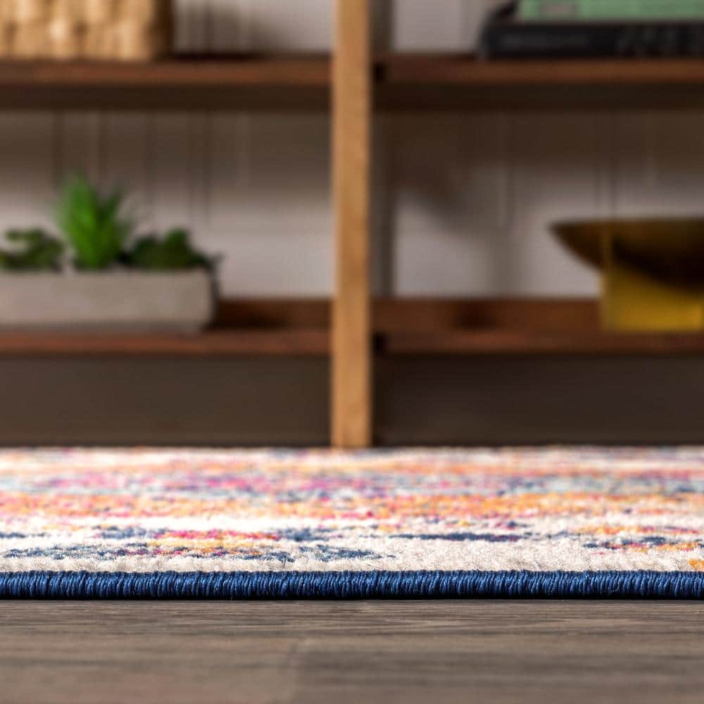 Bohemian Flair Blue and Multicolor Synthetic Medallion Runner Rug