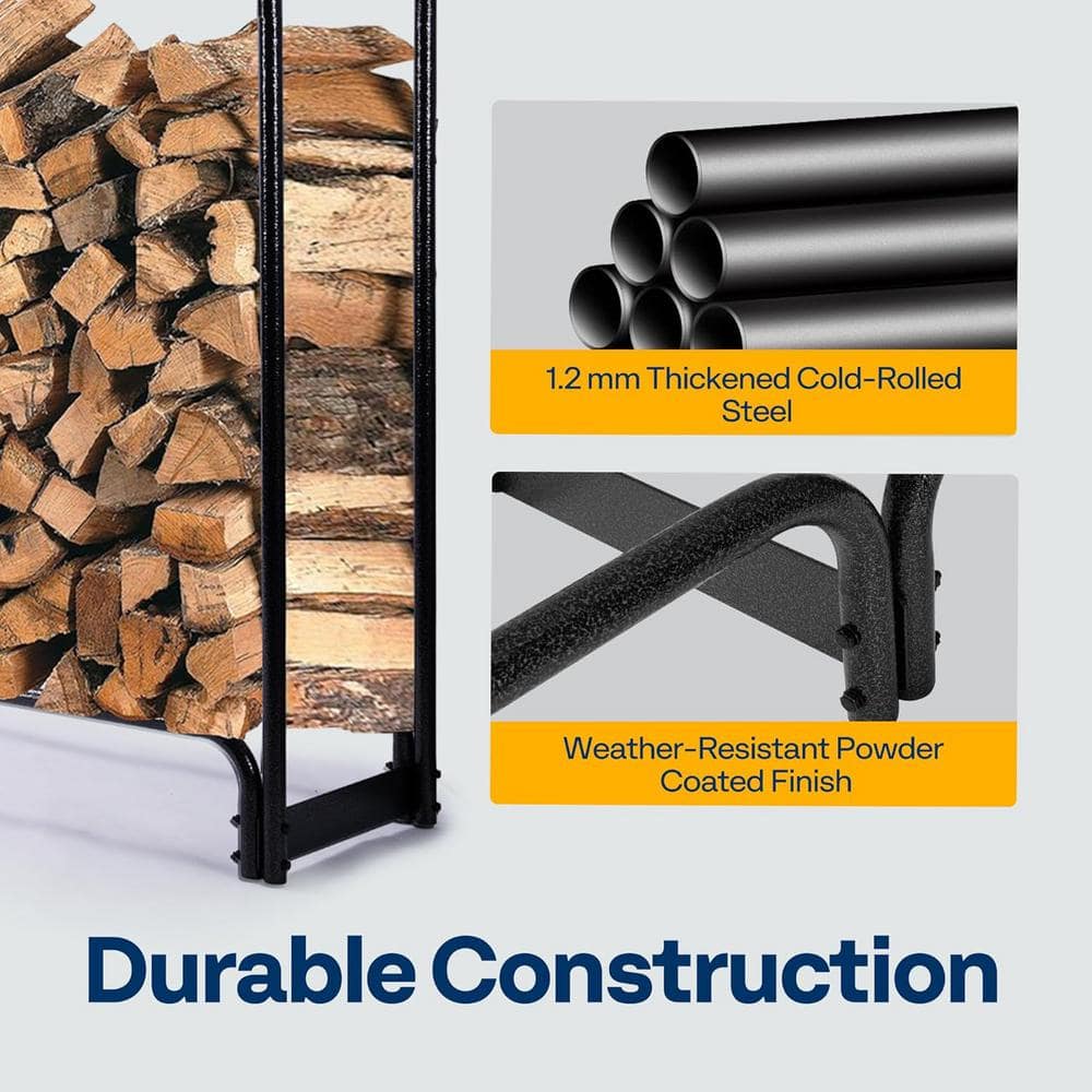 10 ft Black Heavy Duty Outdoor Firewood Rack with Cover