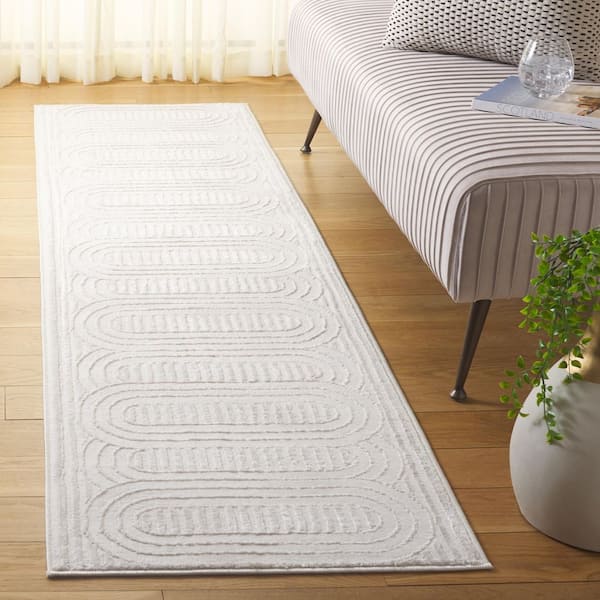 Archway 2 ft. x 8 ft. Ivory/Ivory Geometric Swirls Runner Rug