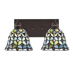 Albany 15.75 in. 2-Light Espresso Vanity Light with Crescent Art Glass Shades