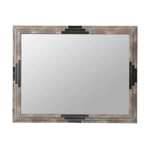 27.6 in. x 35.4 in. Modern Rectangle Framed Beige, Gray, Black Accent Mirror
