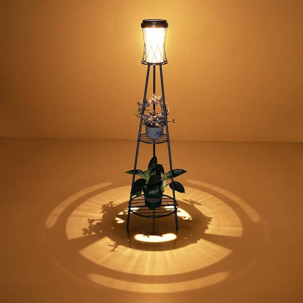 1-Light Black Waterproof Outdoor Integrated LED Floor Lamp with USB,3000K 6000K Adjustable Light for Patio, Porch