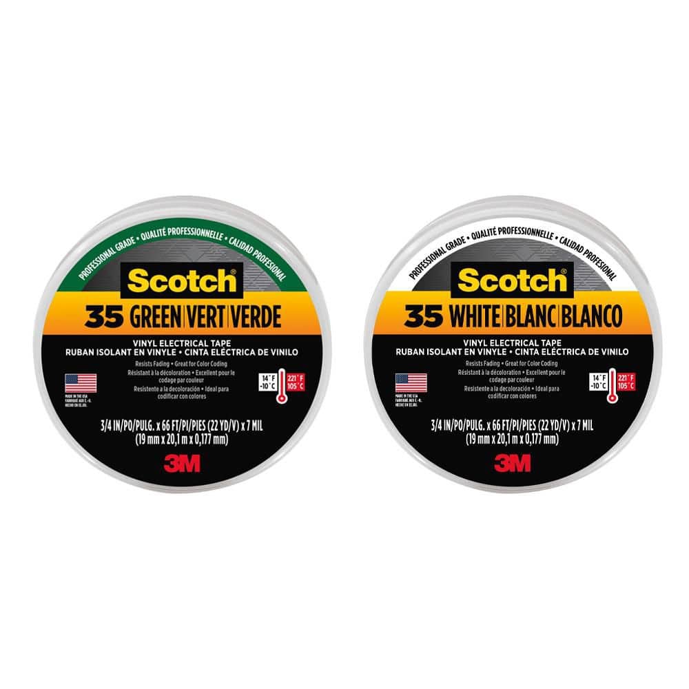 3/4 in. x 66 ft. x 0.007 in. Green & White Combo Pack #35 Vinyl Electrical Tape  Stretchable long-lasting adhesion price history on PriceWatchPro