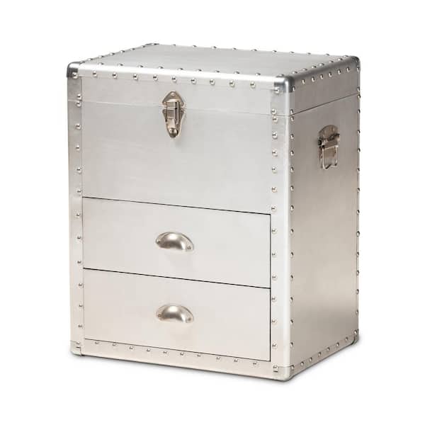 Baxton Studio Serge Silver Storage Cabinet with 2-Drawers