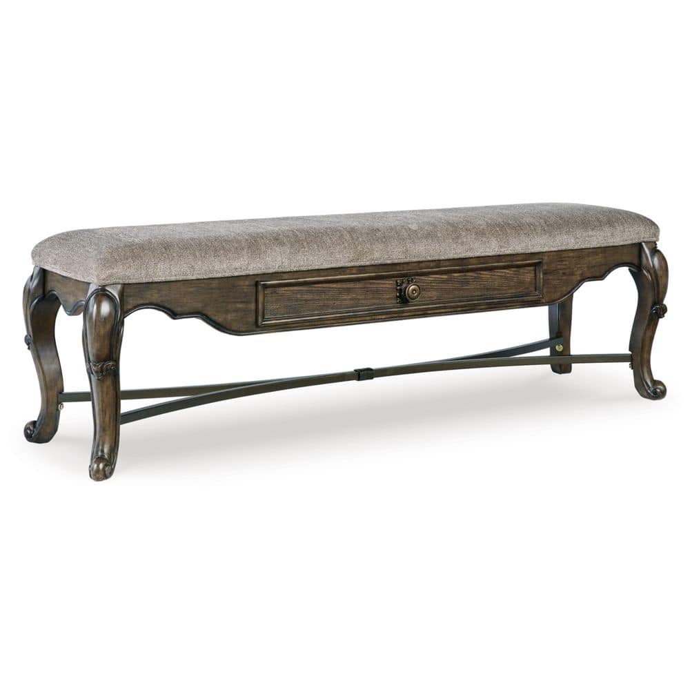Maylee 63" Gray Upholstered Dining Bench with Drawer