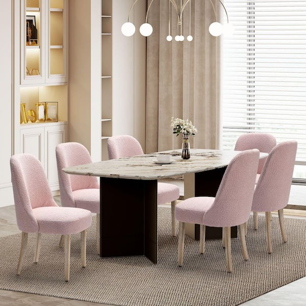 Water and Stain Resistant Boucle Upholstered Side Chair (Set of 6), Dusty Peach