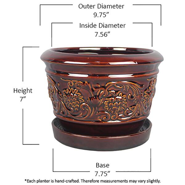 Ceramic Planter Flower Pot Holder 10 inch Indoor and Outdoor Dia Rustic Damask 