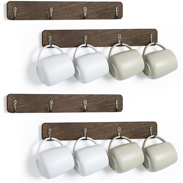 Oumilen Wall Mounted Coffee Mug Holder Rustic Wood Cup Organizer with Hooks  Set of 4, Rustic Brown LT-BR068-4S - The Home Depot