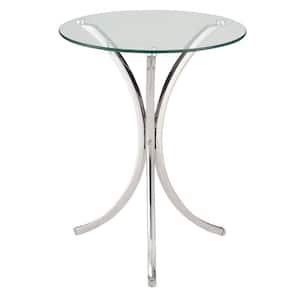 Modish Silver And Clear Metal Accent Table with Glass Top