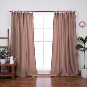 Oxford Texture Outdoor Tietop Curtains - 52 in. W x 84 in. L in Cafe