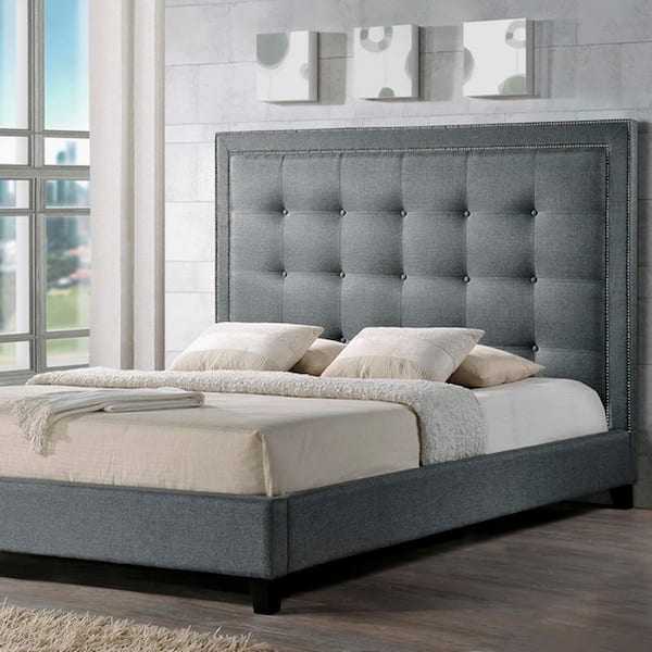 King size deals bed grey fabric