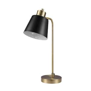 18 in. Desk Lamp, Matte Brass Finish, Matte Black Metal Shade, Pivot Joint, On/Off Rotary Switch On Shade, E26 Base Bulb
