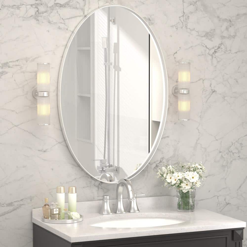 22 in. W x 30 in. H Oval Mirrors Metal Framed Wall Mirrors Bathroom Vanity Mirror Decorative Mirror in Silver price history on PriceWatchPro