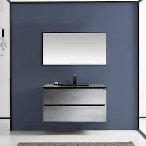 19 in. D x 20 in. H Wall-Mounted Bathroom Vanity in Cement Gray Panel with Matt Black Quartz Vanity Top with Sink