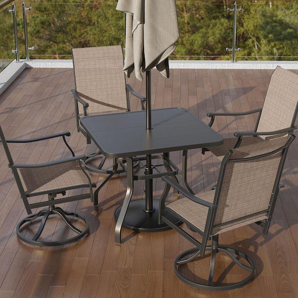 "35"x35" Square Patio Dining Table with Umbrella Hole, Metal OutDoor Furniture for Backyard, Pool and Garden"Black.