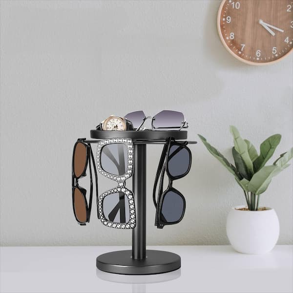 5.9 in. W x 9.5 in. H Stainless Steel Rotating Glasses Organizer Storage with Tray for Desk Dresser, Titanium Black