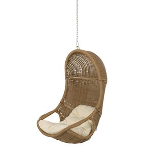 Norvelt 44 in. Light Brown Outdoor Patio Hanging Egg Chair with Beige Cushions (No Stand)