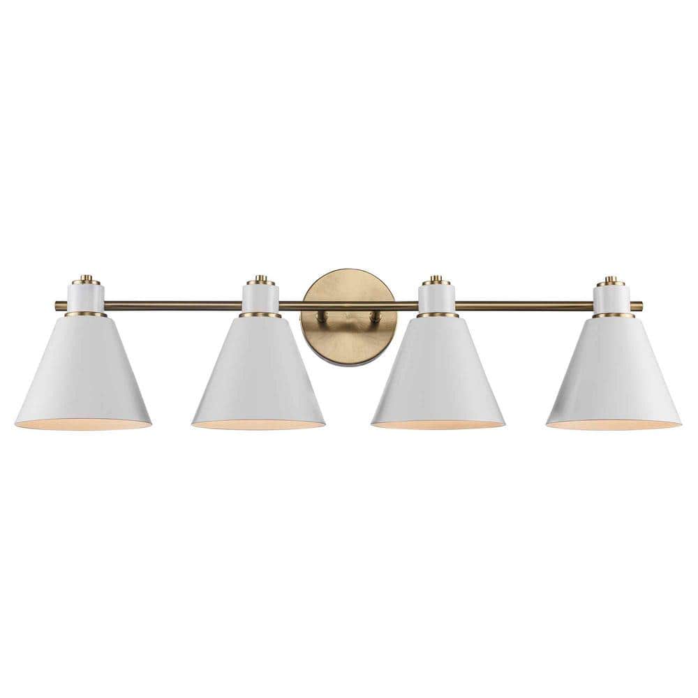 Forge 31.75 in. 4-Light White and Gold Bathroom Vanity Light Fixture with Metal Cone Shades price history on PriceWatchPro