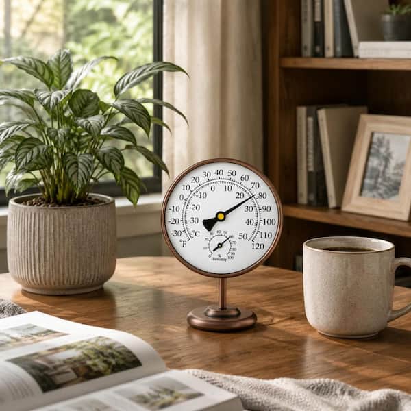 4 in. Analog Indoor Thermometer and Hygrometer, Battery-Free Brass