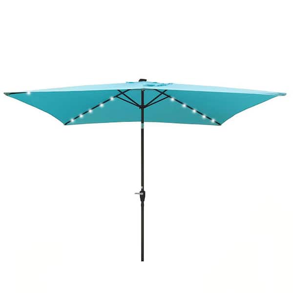 Staykiwi 10 ft. Steel Market Solar LED Lighted Push button Tilt Patio Umbrella in Turquoise with Crank Lift (Base Not Included)