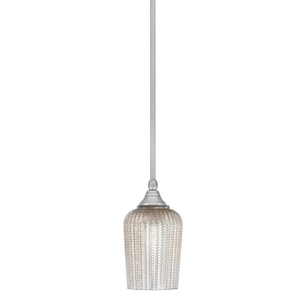 Unbranded Sparta 100-Watt 1-Light Brushed Nickel Shaded Pendant Light Mini Pendant with Silver Textured Glass and No Bulb Included
