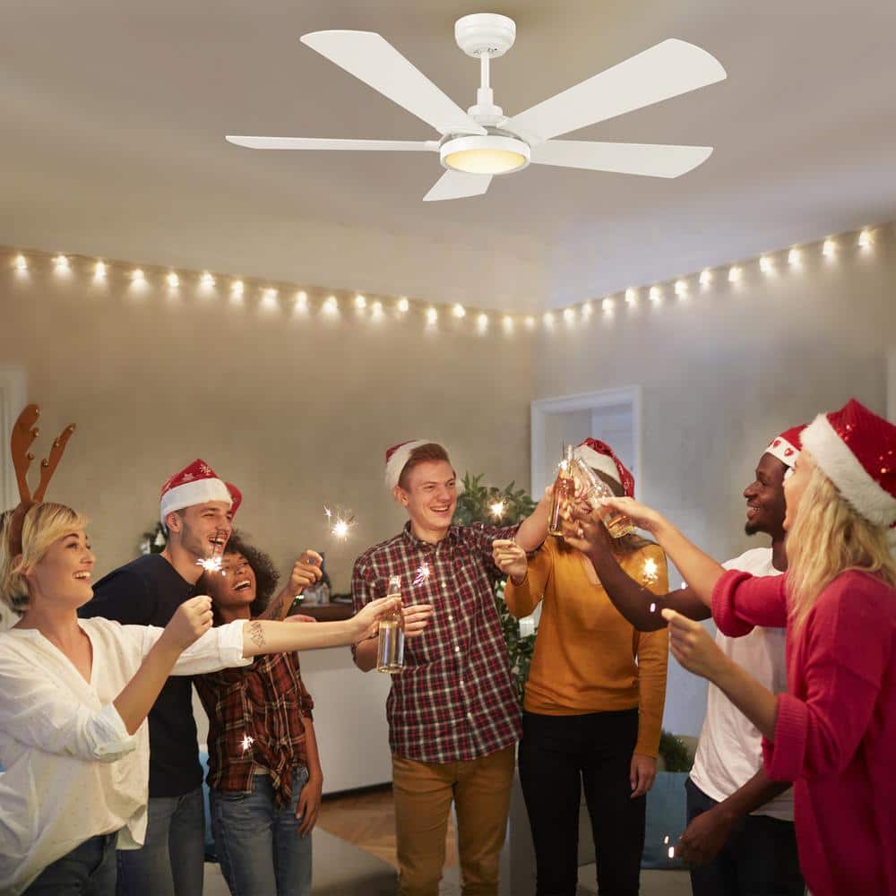 Wilkes 52'' White Manufactured Wood Smart Ceiling Fan with Glass Shade