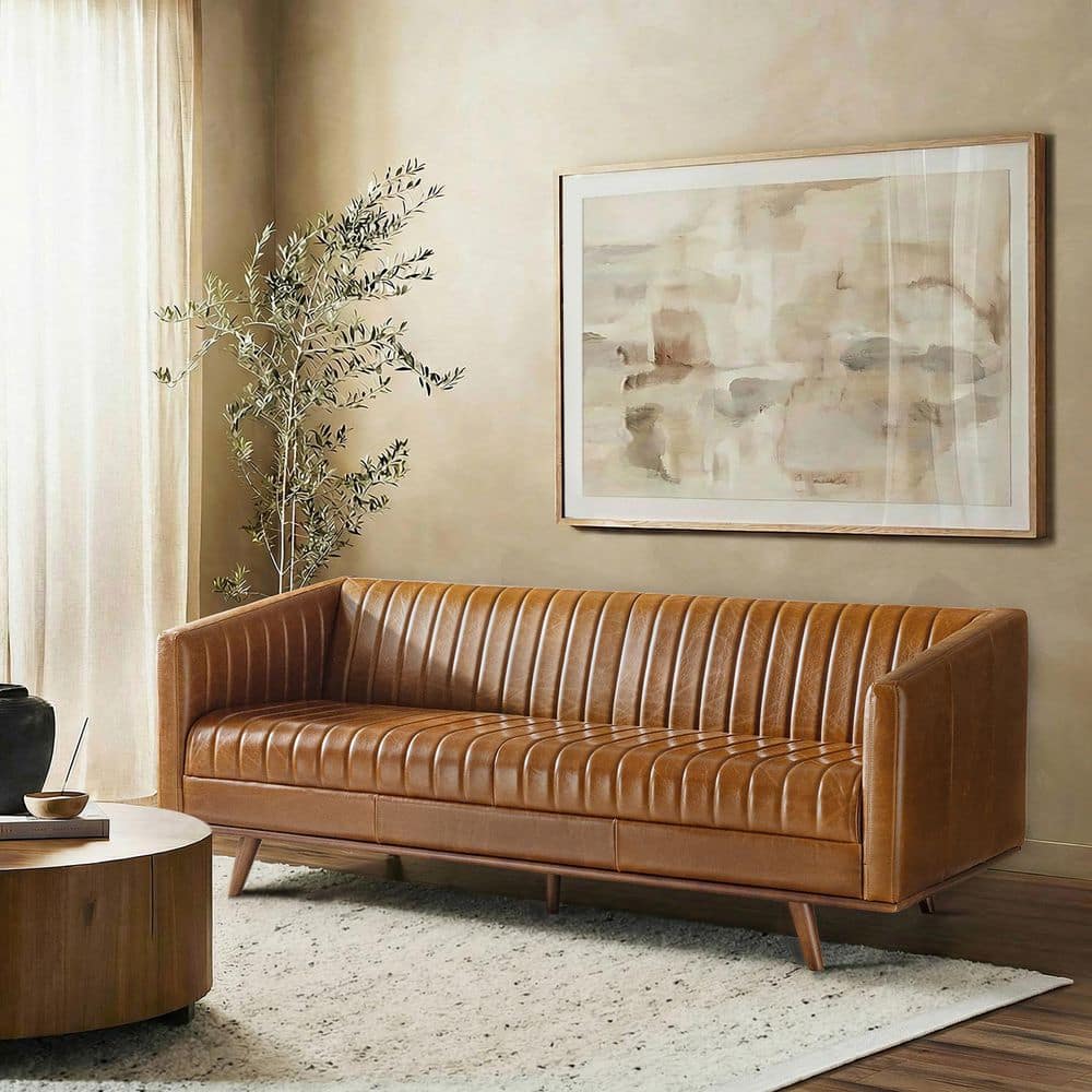 Valor 78.5 in. Slope Arm Genuine Leather Rectangle Sofa in Cognac price history on PriceWatchPro