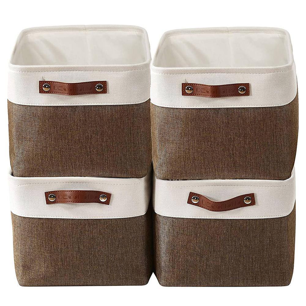 27 qt. Fabric Collapsible Storage Bin with Handles in Brown (4-Pack)