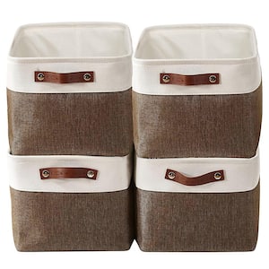 27 qt. Fabric Collapsible Storage Bin with Handles in Brown (4-Pack)