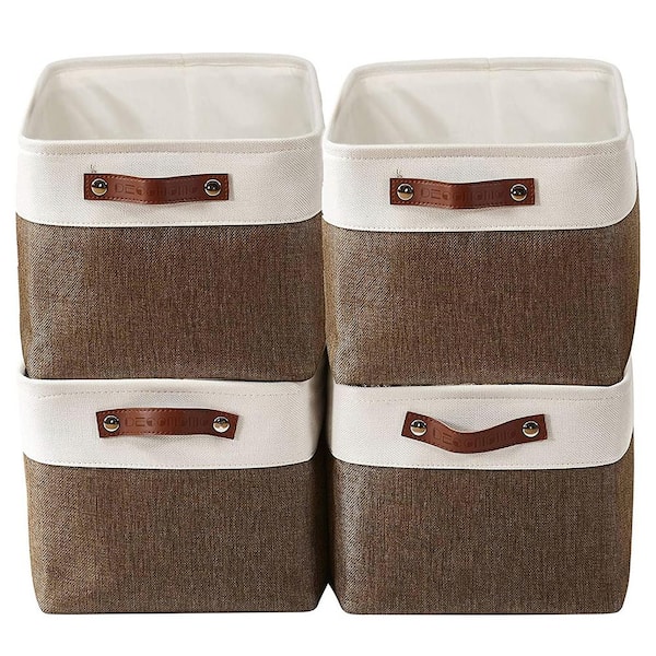 Unbranded 27 qt. Fabric Collapsible Storage Bin with Handles in Brown (4-Pack)