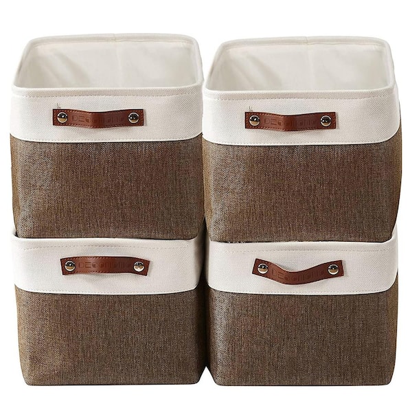 27 qt. Fabric Collapsible Storage Bin with Handles in Brown (4-Pack)