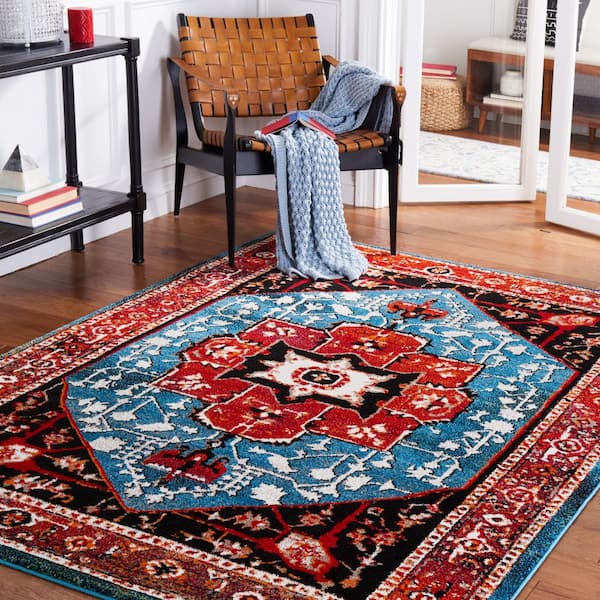 Vintage Hamadan 7 ft. x 9 ft. Red/Blue Medallion Ornate Area Rug