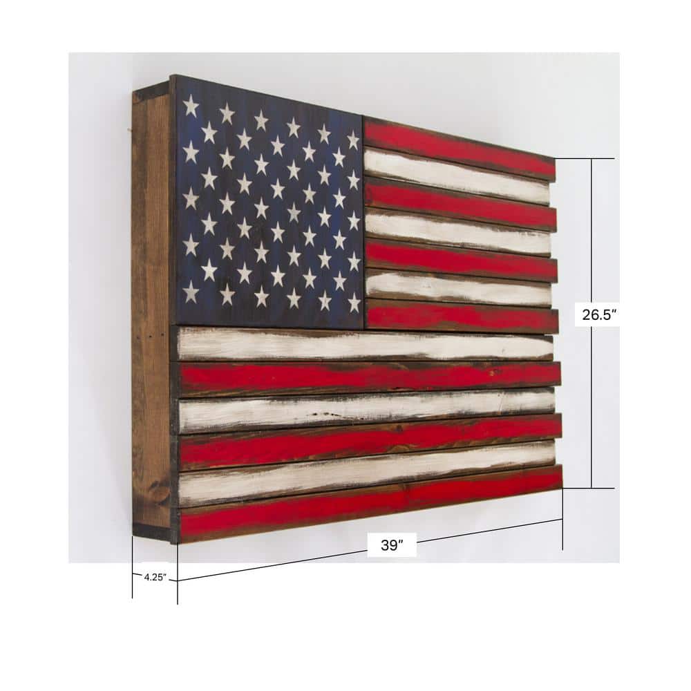 Large American Flag Wooden Wall Mounted Lockable Gun Concealment